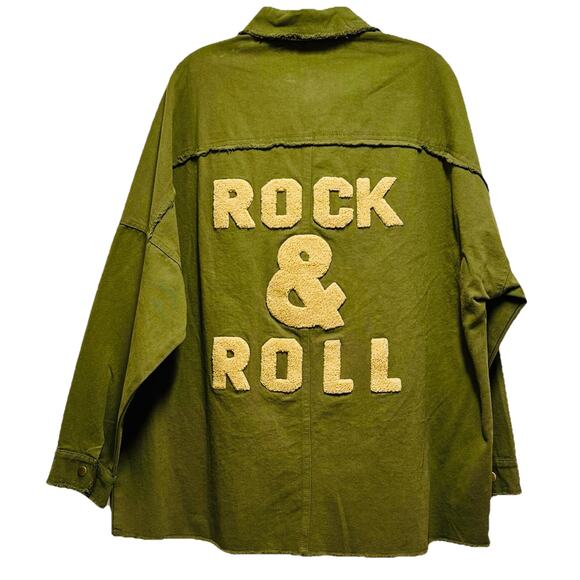 Davi & Dani Women’s Olive Green “Rock & Roll” Frayed Utility Jacket. Sz L NEW - Picture 7 of 13